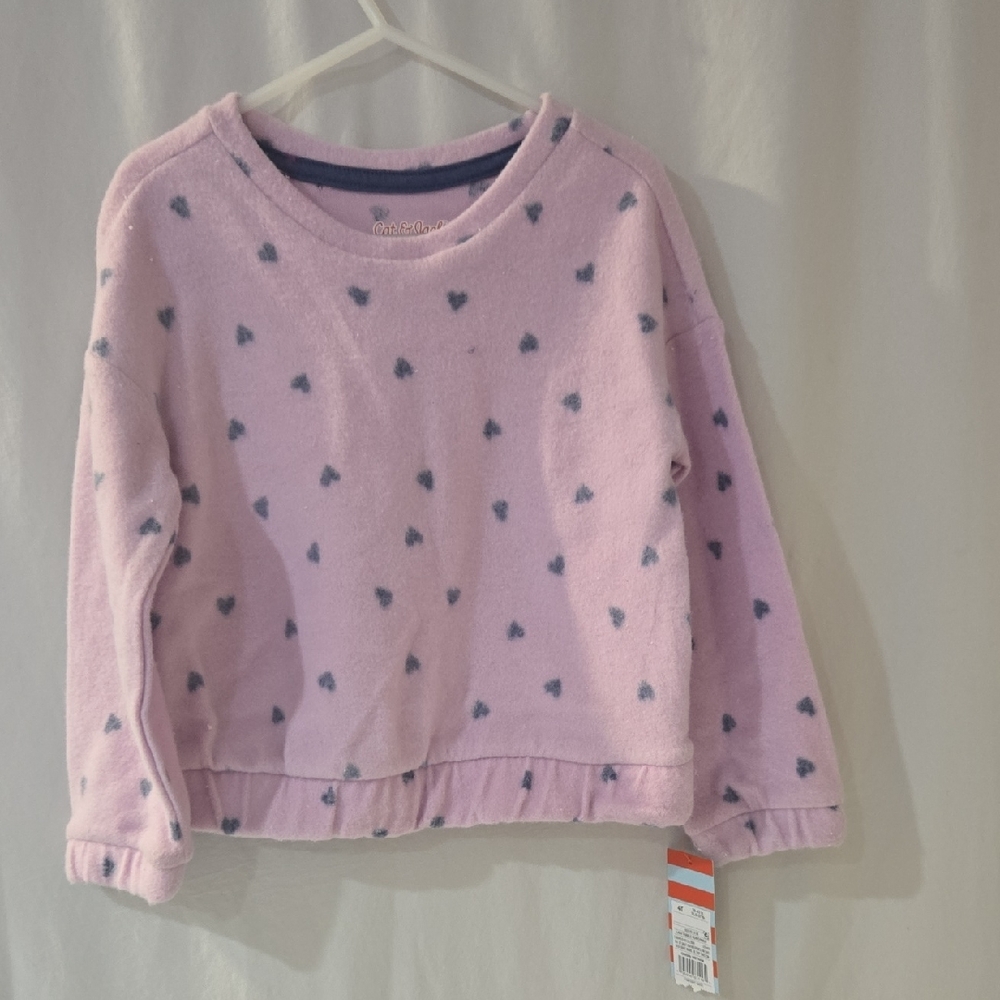Cat & Jack Light Pink Kids Sweatshirt with Blue Heart Pattern Elastic Bottom